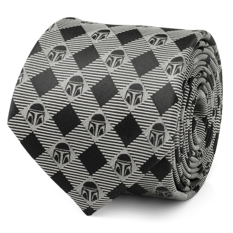 Star Wars Mandalorian Black and Gray Plaid Tie