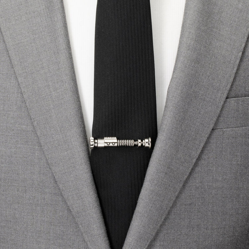 Star Wars Obi-Wan Kenobi Blue LIGHTSABER Pattern Black Tie, Tie Clip, and Gray Jedi Crest Dress Socks Gift Set