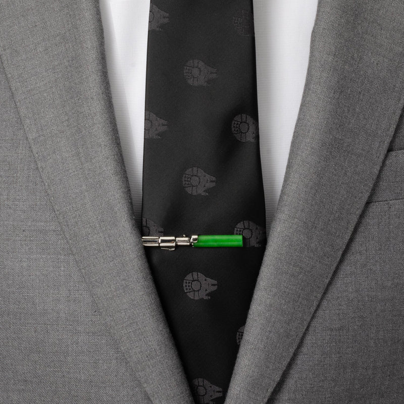 Star Wars Yoda Green and Blue Paisley Tie and LIGHTSABER Tie Clip Gift Set