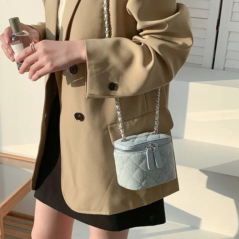 Mini Denim Crossbody Bags for Women | Lingge Chains Shoulder Bag & Fashion Brands Box Bag (Lipstick Coins Purses & Handbags)