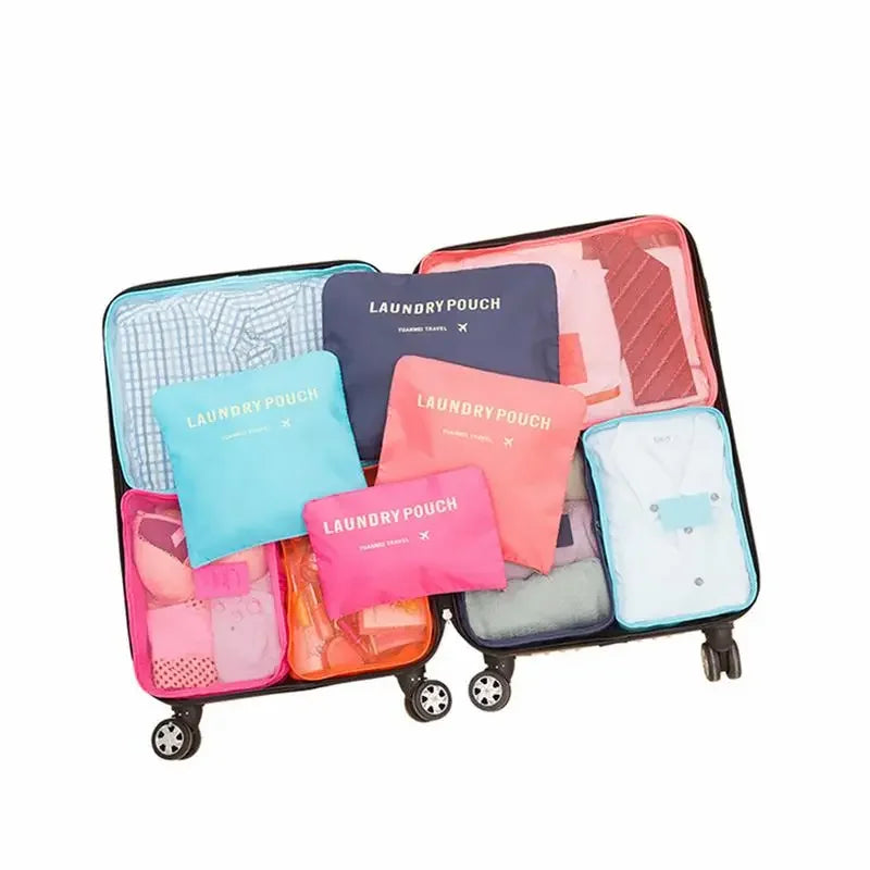 6pcs Set Travel Storage Bags | Suitcase Packing Set & Portable Luggage Organizer (Clothes Shoe Foldable Organizer)