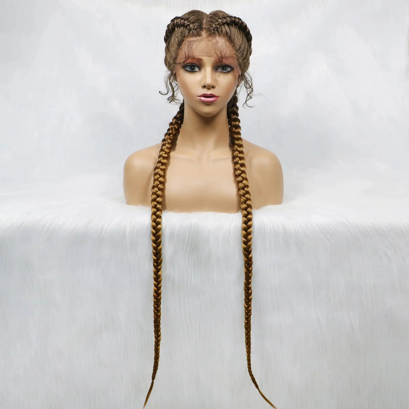 Handmade Double Dutch Cornrow Braided Wig | Natural Black Lace Front | Baby Hair | Kanekalon Synthetic Wig for Women