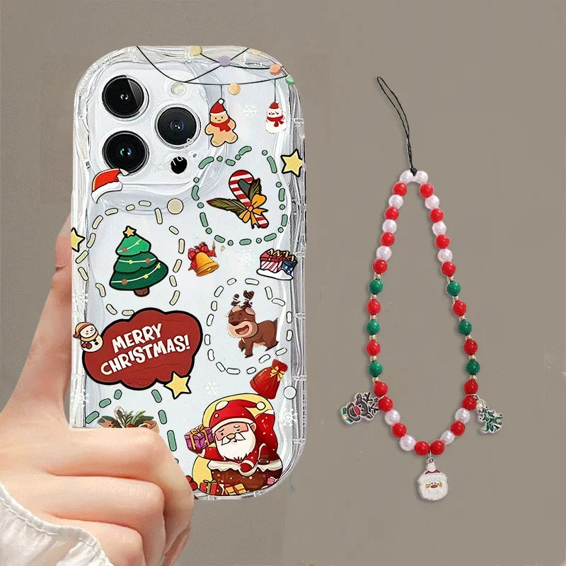 Cute 3D Christmas Santa Claus Tree Chain Phone Case For IPhone 17 Air 16 Pro Max Plus 12 13 14 15 Pro Max Mini 16E Soft Cover