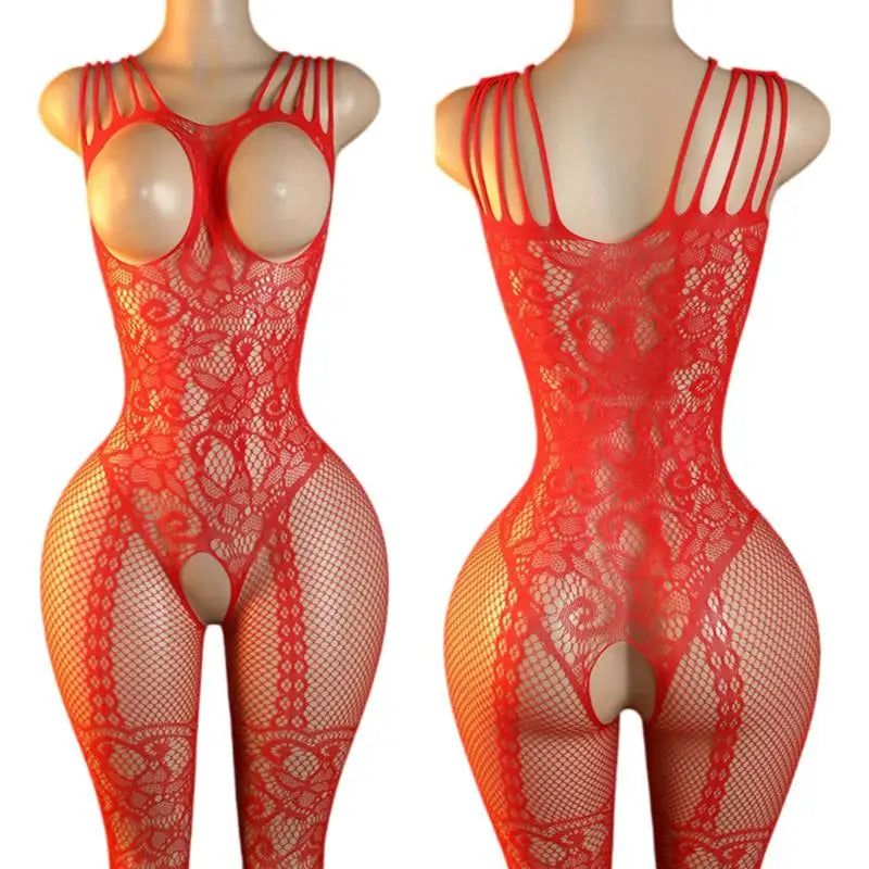 Pink Sexy Lingerie Mesh Bodystockings Teddy Crotchless Fishnet Hollow Open Bra Underwear Erotic Clothing Sexy Lace Bodysuit