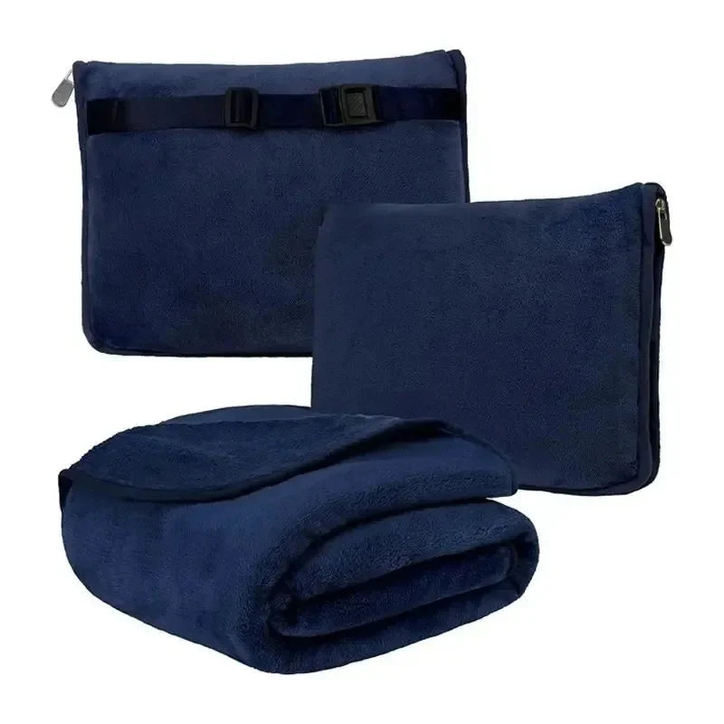 Coral Fleece Travel Blanket – 2-in-1 Portable Airplane Blanket & Pillow