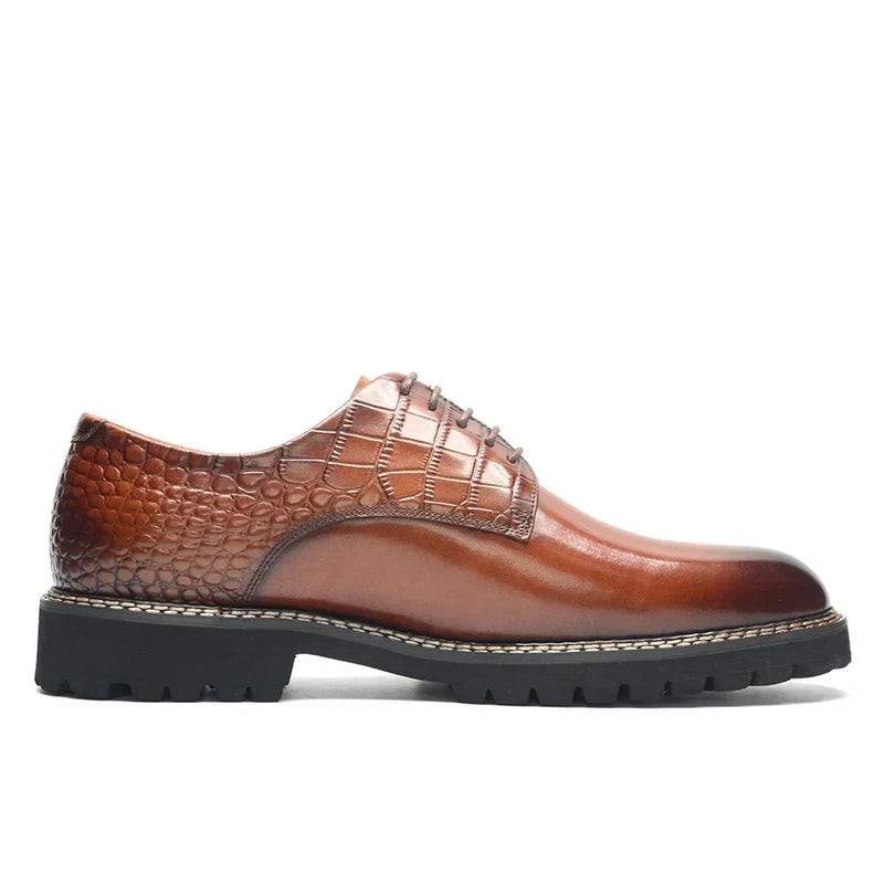 Designer Men's Genuine Leather Casual Derby Shoes | Crocodile Print Business & Social Sneakers (Height Increasing)