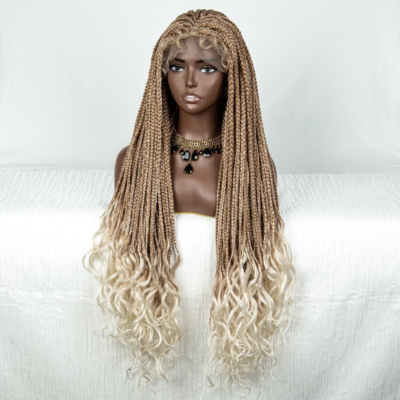 36" Water Wave Braided Wig | Lace Front | Baby Hair | Long Braids