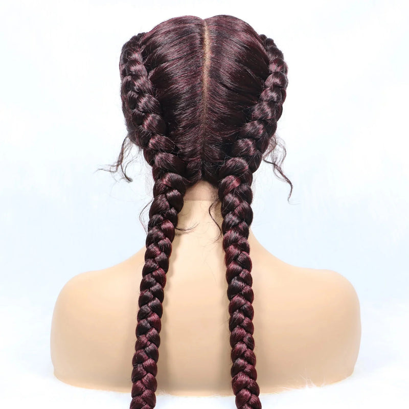 Handmade Double Dutch Cornrow Braided Wig | Natural Black Lace Front | Baby Hair | Kanekalon Synthetic Wig for Women