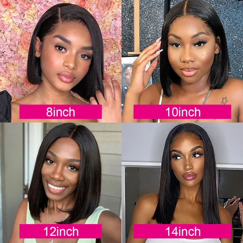 Glueless 13x4 Straight Lace Front Bob Wig Pre-Plucked 4x4 Closure Brazilian Remy Human Hair Bone Straight Short Bob