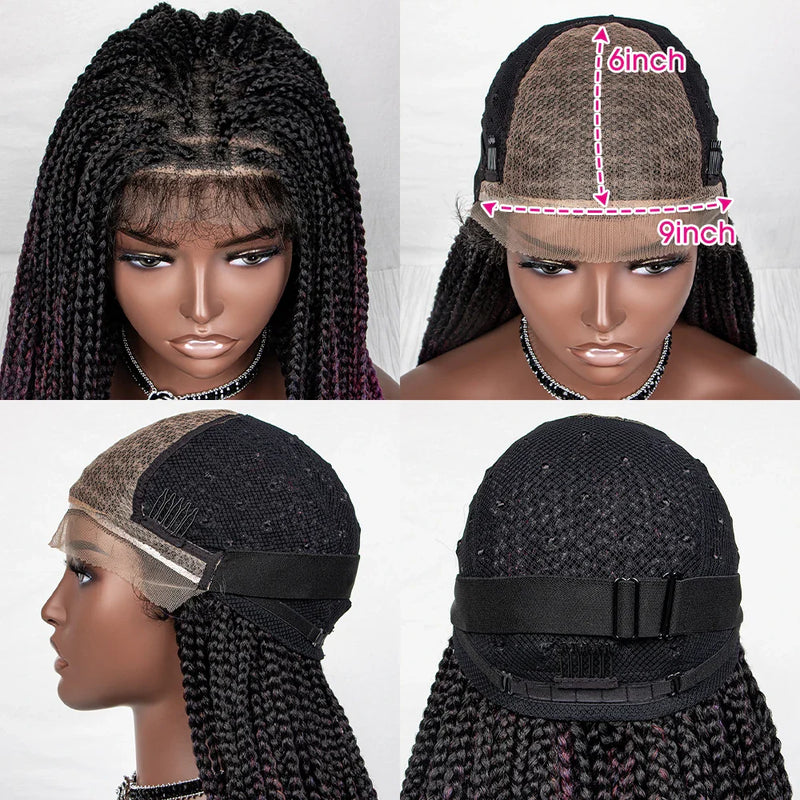 36" Water Wave Braided Wig | Lace Front | Baby Hair | Long Braids