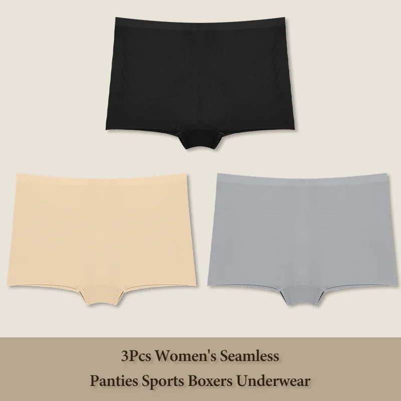 3Pcs Women's Seamless Sports Boxer Underwear Female Solid Color Panties Comfortable Briefs Cozy Lingerie Intimate Underpant S-XL