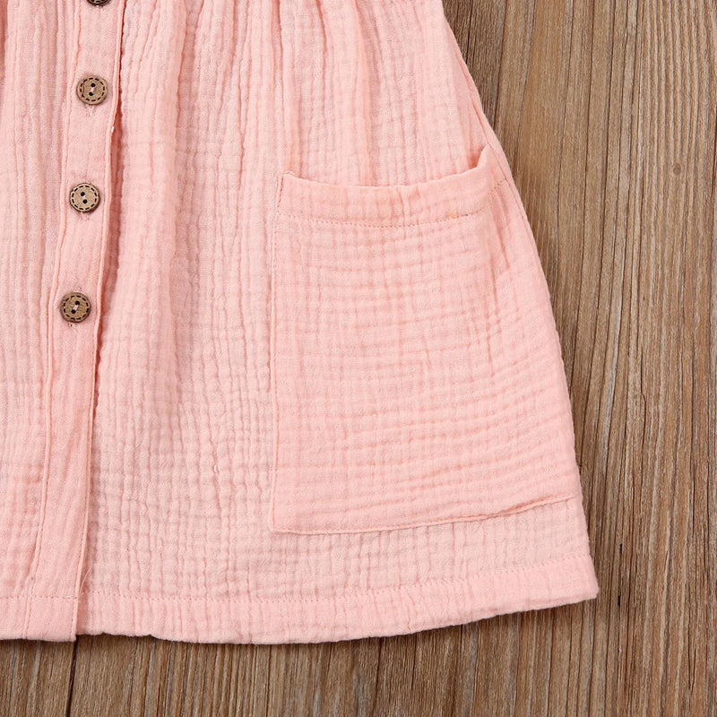 0-6Years Toddler Kid Baby Girl Summer Dress Ruffles Sleeves Cotton Button Pocket Dress Sundress