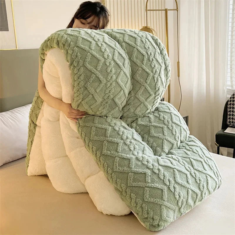 Double-Sided Velvet Thickened Blanket – Warm Lamb Fleece Quilt Core