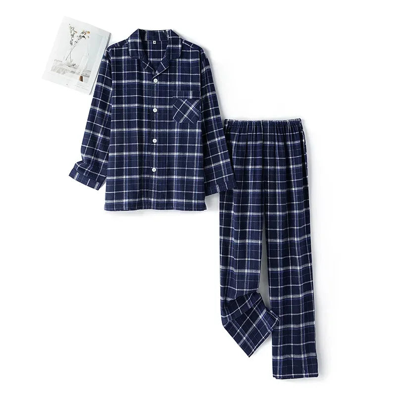 Autumn and Winter Multi Colors Cotton Brushed Solid and Plaid Design Warm Thick Trousers Pajamas Set Couples Home Clothes