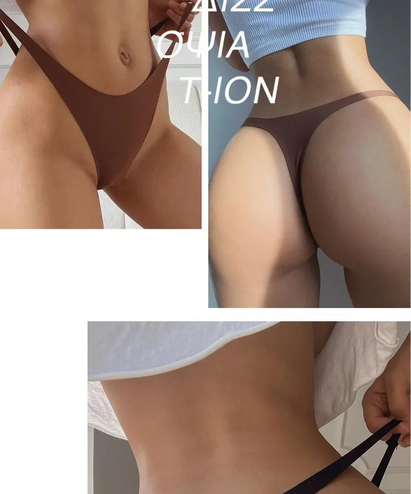 Ice Silk Seamless Panties For Women Soft Thin Band Thongs Woman Satin Underwear Female Bikini Panties String Tangas Mujer