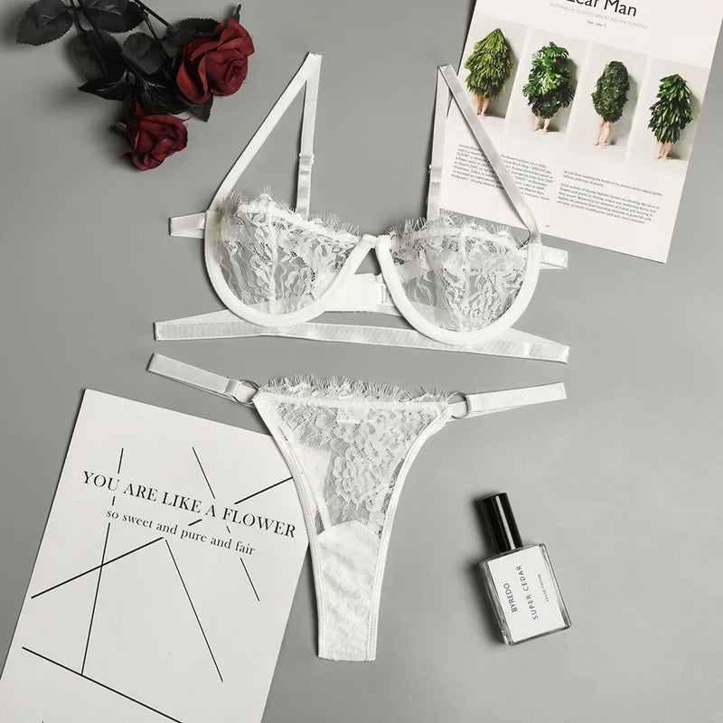 Sexy Lace Bra And Thong Set Woman Porn Fancy Sensual Luxury Lingerie  Transparent Underwear Exotic Sets For Women's Panty Set