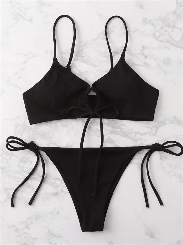 2024 Sexy Bikini Women Low waist Swimsuit Female Solid Brazilian Bikinis Set 2 Pieces Swimming Beach Bathing Suit New Beachwear
