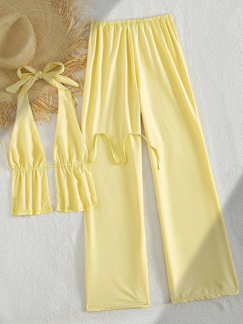 Sexy Yellow Bikini Set 2026 Women Pleate Push Up Bra Drawstring High Waist Swimsuit Beach Bathing Suit Holiday 2 Piece Swimwear