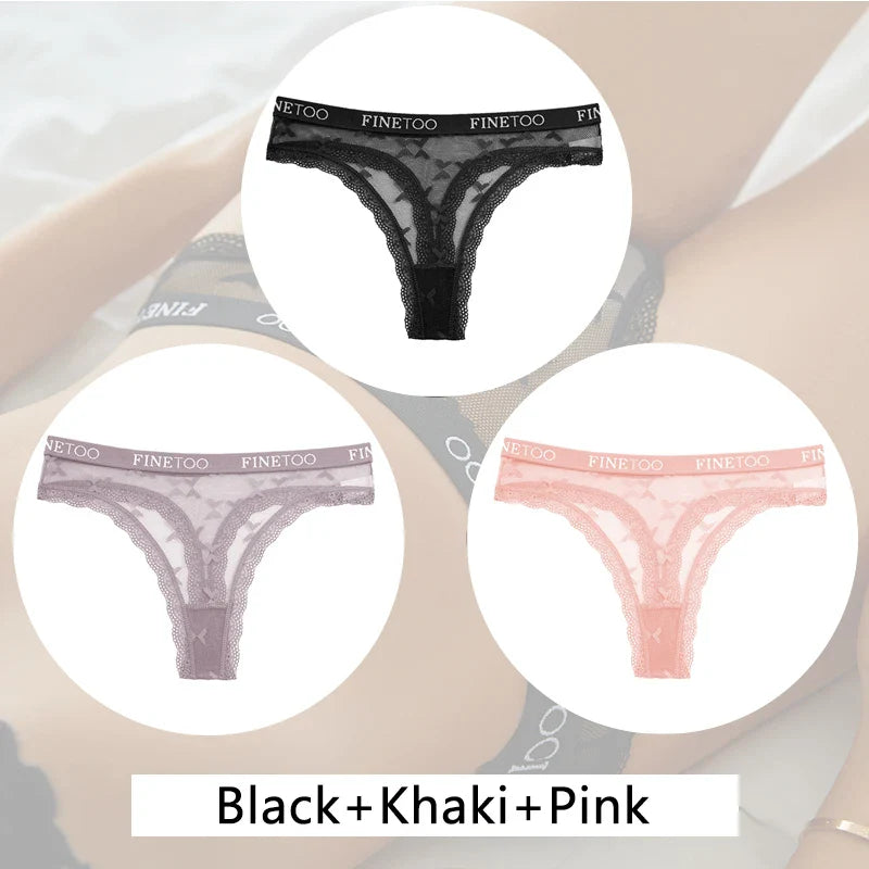 3Pcs/set Lace Thongs Women Floral G-string Underwear Trendy Letter T-Back Underpants Sexy Low Waist Bikini Panties Ladies Panty