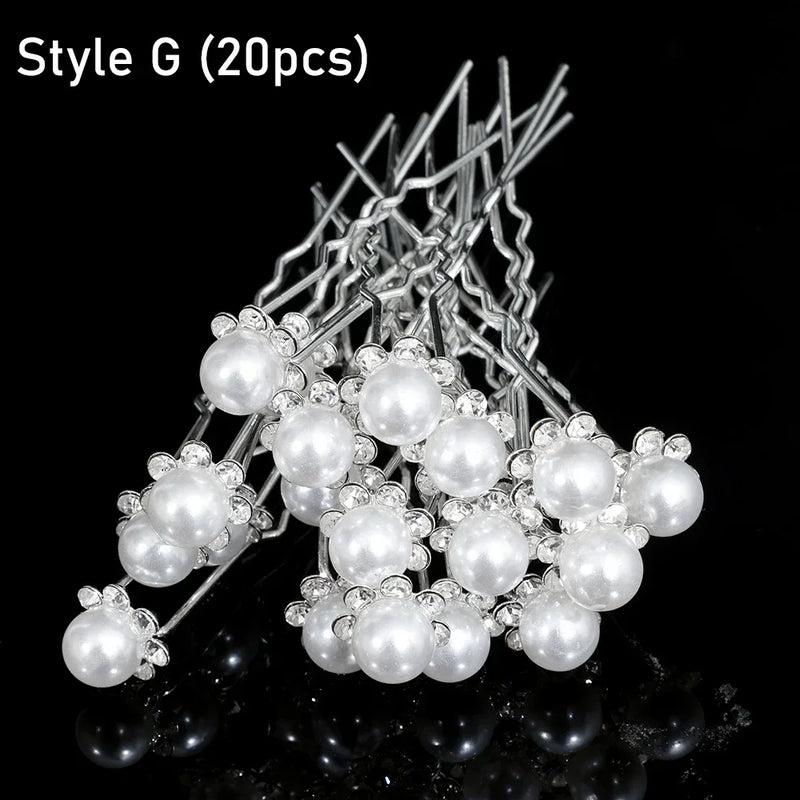 20pcs Elegant Pearl Crystal Hairpin Wedding Bridal U-shaped Metal Hair Comb Forks for Women
