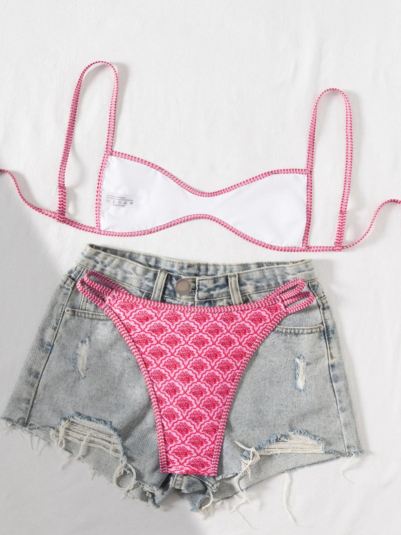 Sexy Coffee Polka Dot Print Bikini Set 2026 Women Pleate Push Up Bra Hollow Out Thong Swimsuit Summer Pool Bathing Suit Swimwear