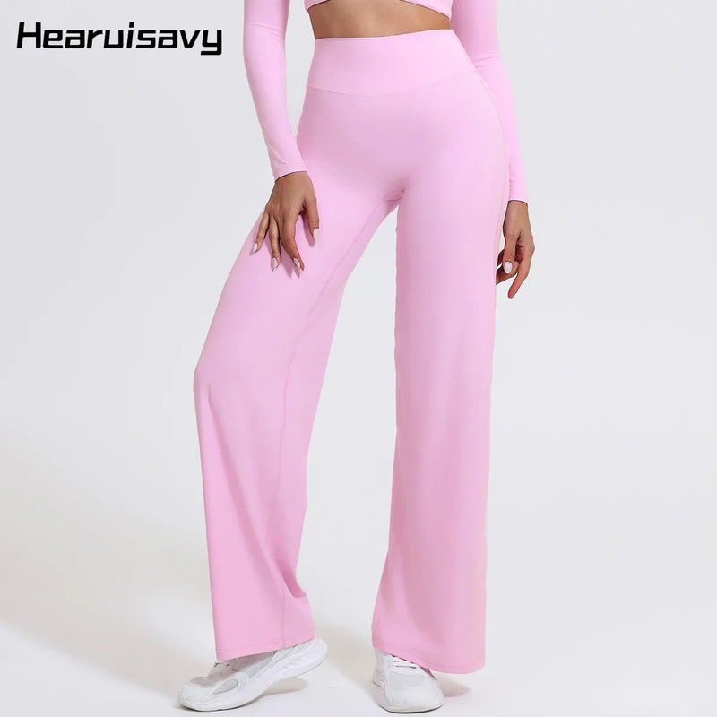 Hearuisavy Summer Straight-Leg Sports Pants Women Gym Clothing Fitness Tights Naked Feeling Compression Wide Leg Yoga Leggings