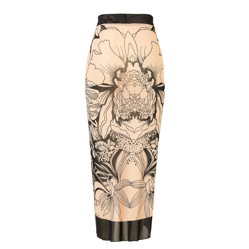 Long Sleeve Sunscreen One Piece Swimsuit Skirt Set for Women Vintage Floral Print Slim Fit Swimwear Holiday Bathing Suits 2025
