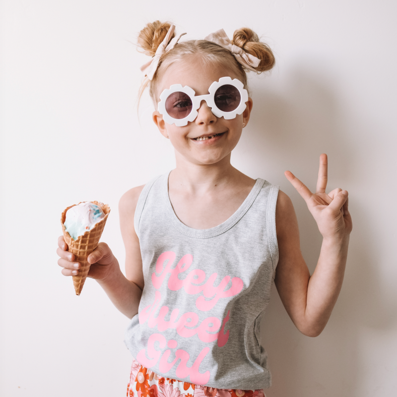 LMSS X JENN HALLAK - Hey Sweet Girl - GRAY w/ Bright Pink - YOUTH JERSEY TANK