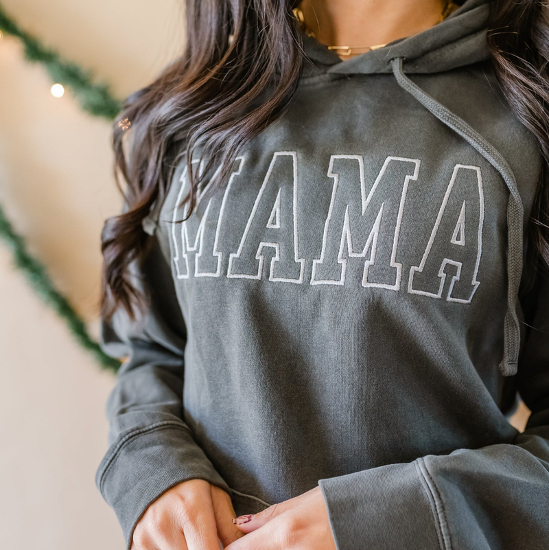Embroidered PIGMENT Hoodie - MAMA - Outline