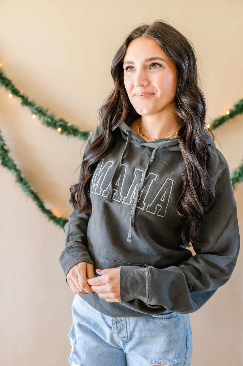 Embroidered PIGMENT Hoodie - MAMA - Outline