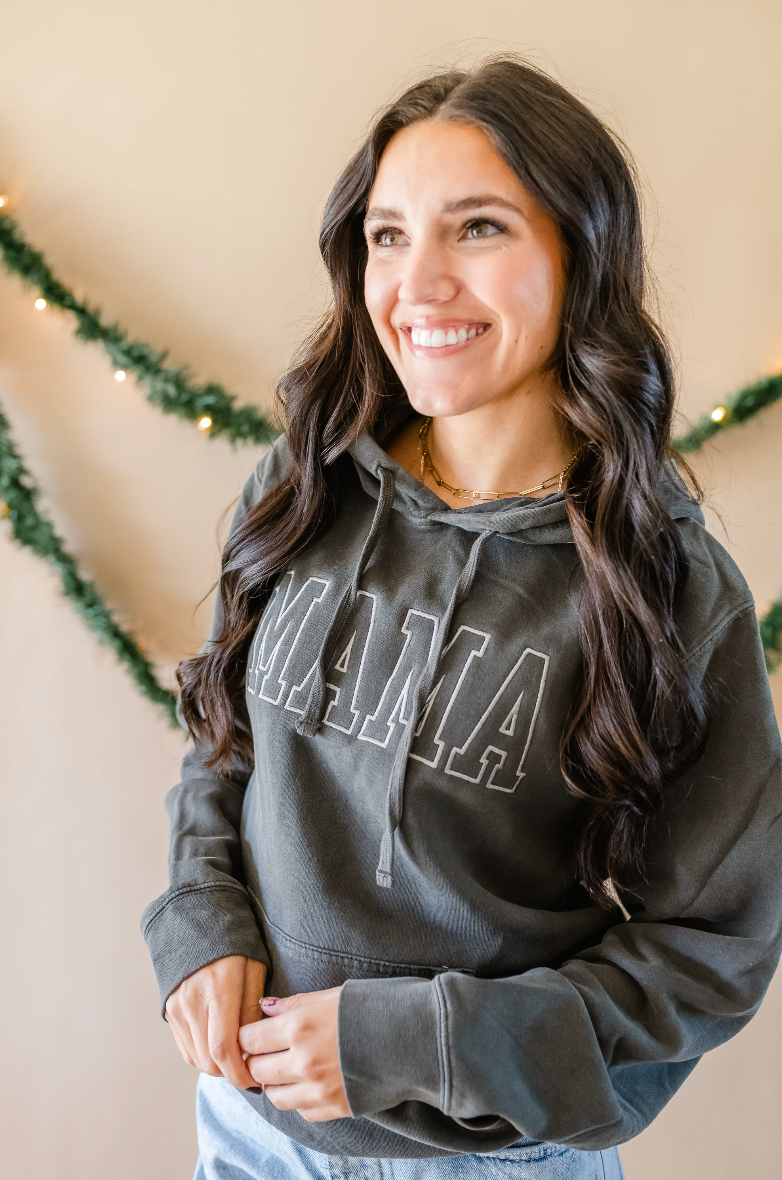 Embroidered PIGMENT Hoodie - MAMA - Outline