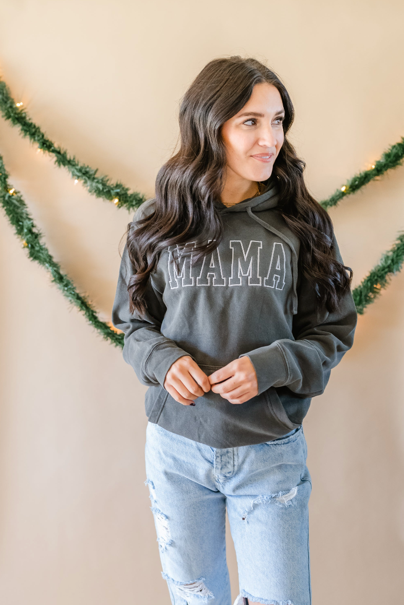 Embroidered PIGMENT Hoodie - MAMA - Outline