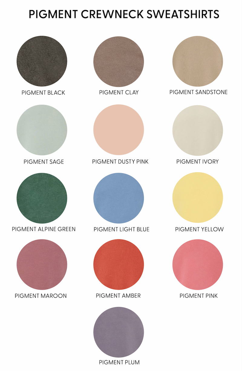 Embroidered PIGMENT Crewneck - TEACH - Varsity Outline w/ White Thread