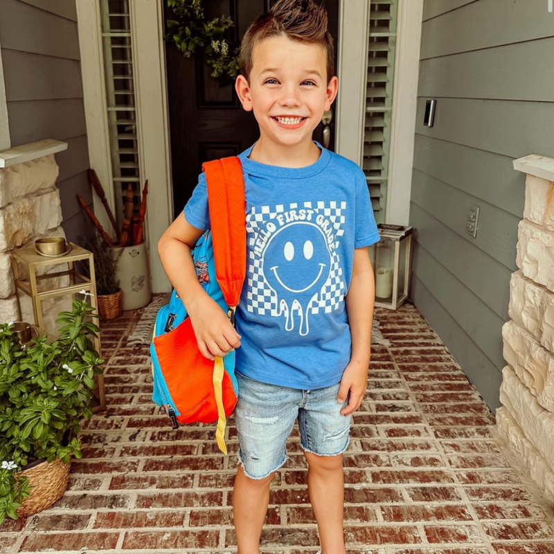 Hello (Choose Your Grade) - Checker Smiley - Child Tee