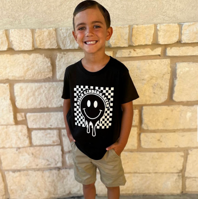 Hello (Choose Your Grade) - Checker Smiley - Child Tee
