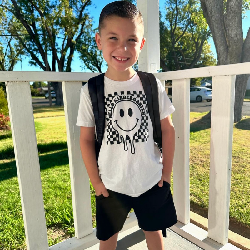 Hello (Choose Your Grade) - Checker Smiley - Child Tee