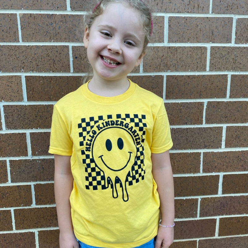 Hello (Choose Your Grade) - Checker Smiley - Child Tee
