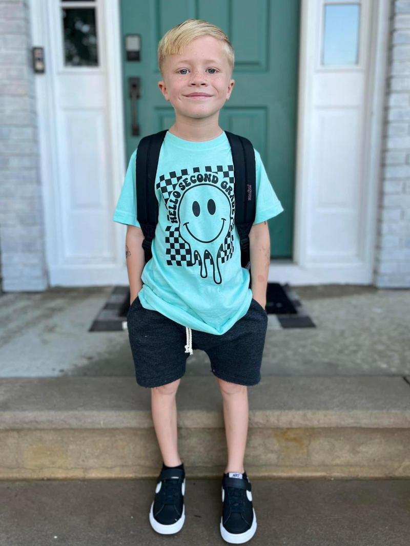 Hello (Choose Your Grade) - Checker Smiley - Child Tee