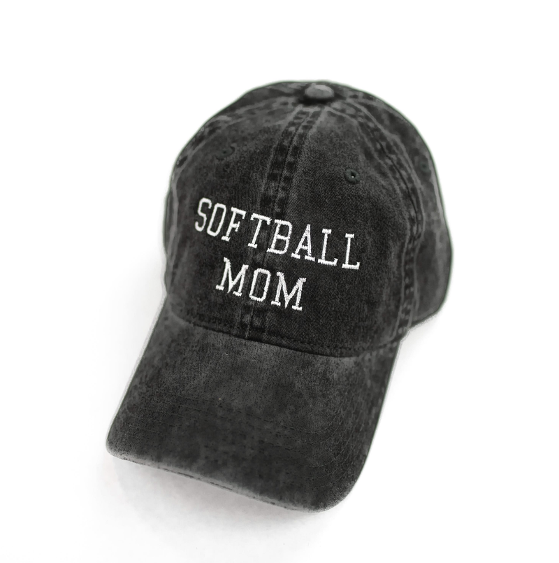 Sports Mom - (Choose Your Sport) - Heather Black w/ White - Adult Baseball Cap