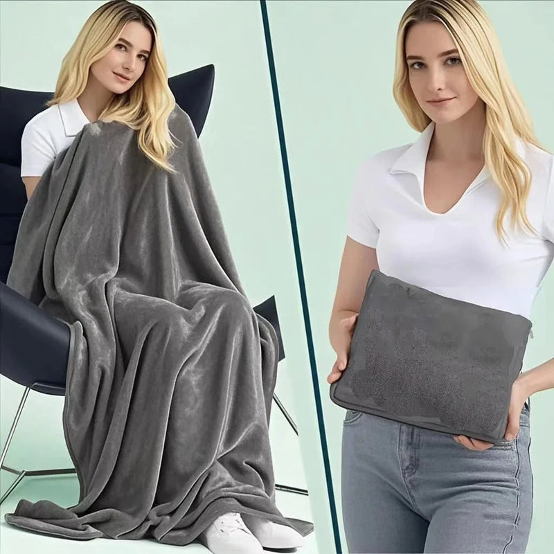 Coral Fleece Travel Blanket – 2-in-1 Portable Airplane Blanket & Pillow