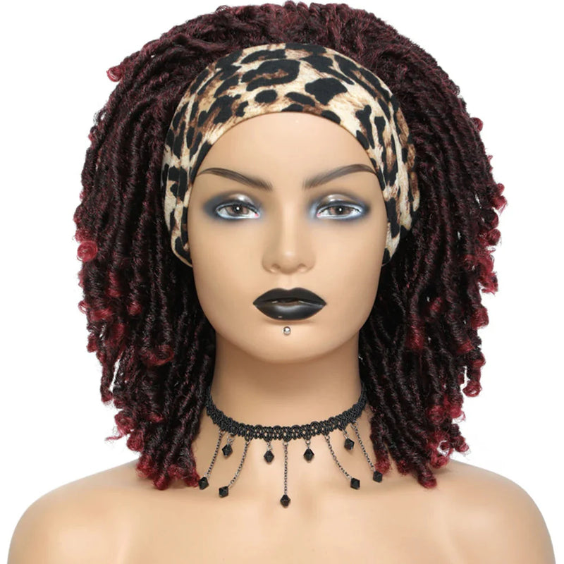 Soft Faux Locs Headband Wig - 6 Inch Ombre Dreadlock Wig for Black Women - Curly Braided Synthetic Wig with Headband - 1B, Burgundy, 27, 30, 613 Options
