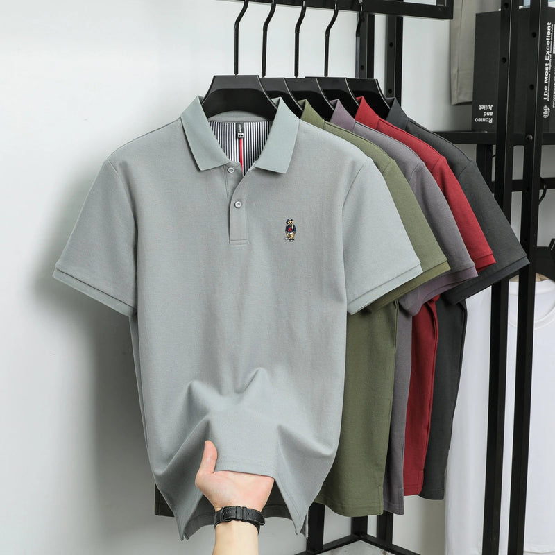 100% cotton high-end brand men short sleeve polo shirt cartoon bear embroidery comfort texture skin friendly breathable T-shirt
