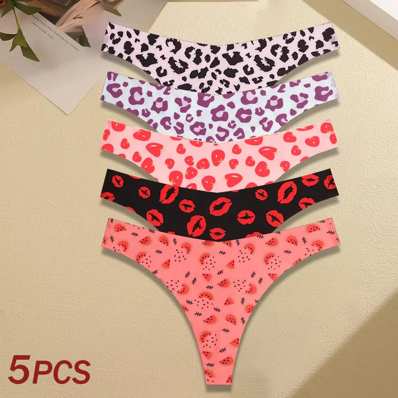 5Pcs Women G-string Seamless Sweet Fruit Thongs Low-waist Panties Ladies Soft Cute Thongs Female S-XL T-Back Panties Underwear