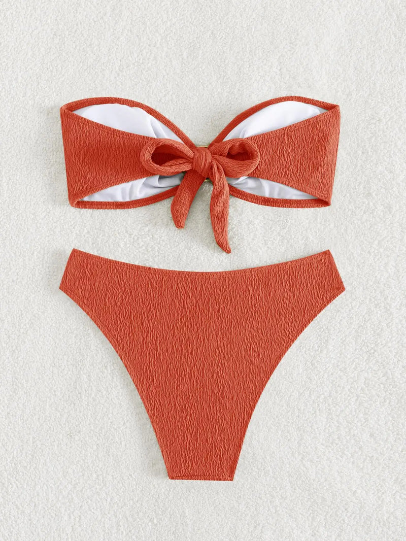 Sexy Bandeau Bikinis Sets Women Metal Ring Linked Push Up Micro Swimsuit 2025 Solid Bathing Suit Thong Swimwear Trajes De Baño