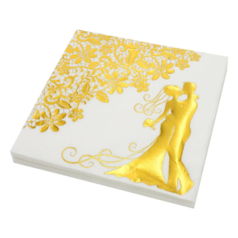 100pcs Wedding Paper Napkins Sparkle Golden Bride Groom Table Napkins 33x33cm Two-Layers Home Hotel Wedding Party Table Decor