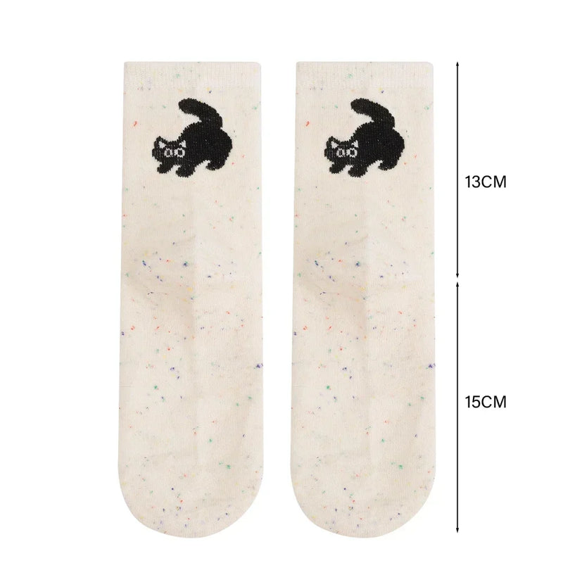 1/2pairs Cartoon Cat Fish Pattern Middle Tube Socks Soft Thermal Warm Crew Sock