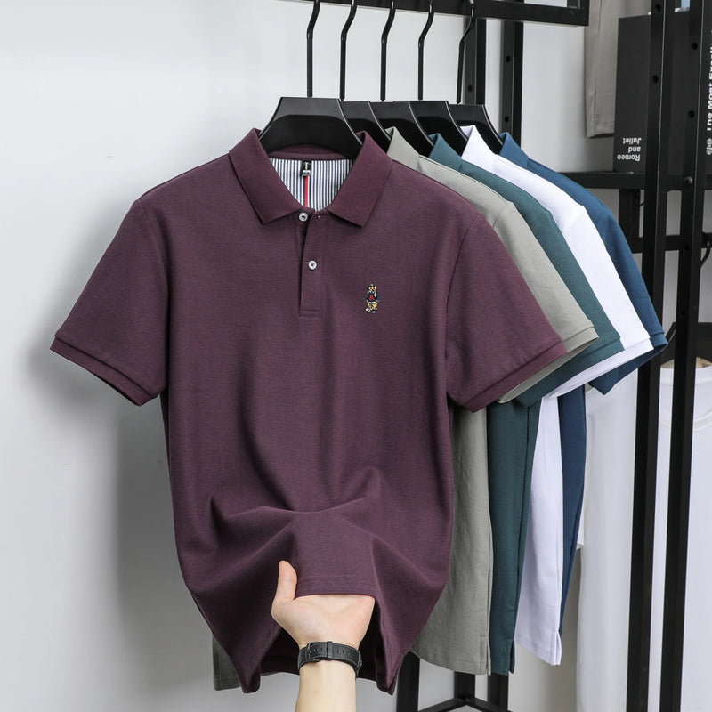 100% cotton high-end brand men short sleeve polo shirt cartoon bear embroidery comfort texture skin friendly breathable T-shirt