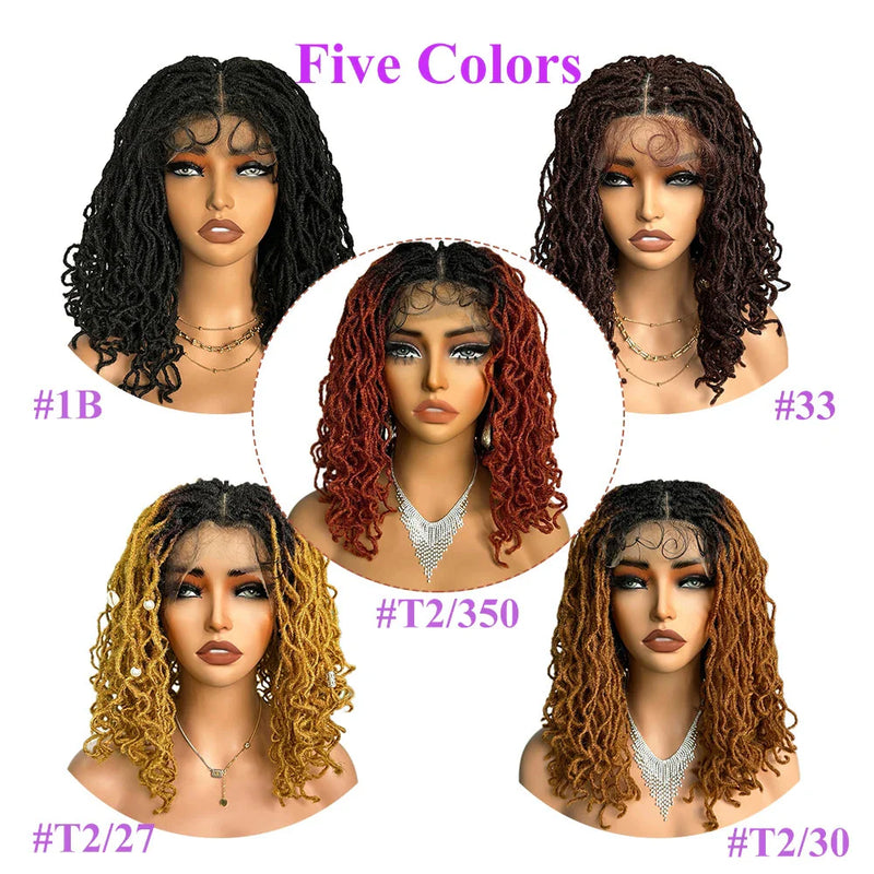 14" Copper Red Faux Locs Lace Front Wig | Short Twist Dreadlocks | Synthetic Braided Wig