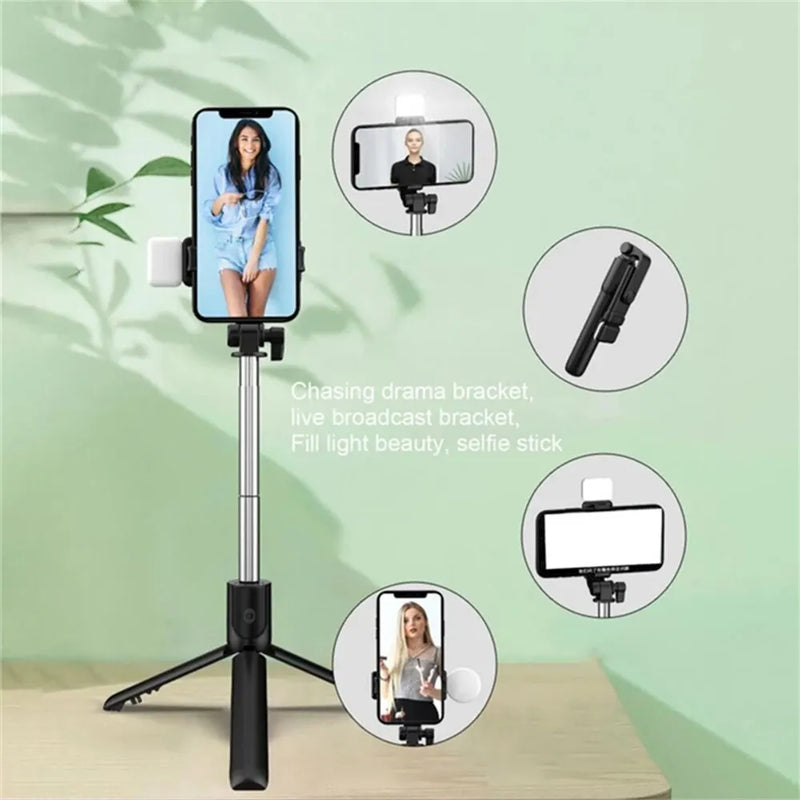3-in-1 Tiktok Video Holder with Bluetooth Remote, Fill Light, and Foldable Bracket for Smartphones