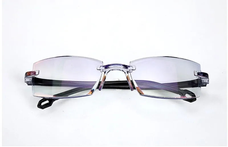 2 Pair Unisex Rimless Reading Glasses Anti Blue Light Bifocal Far Near Magnification Eyewear Presbyopic Glasses +150 +200